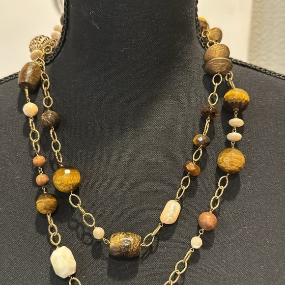 Sandalwood and crystal beaded  Necklace Long Glass Beads Various - Picture 3 of 4